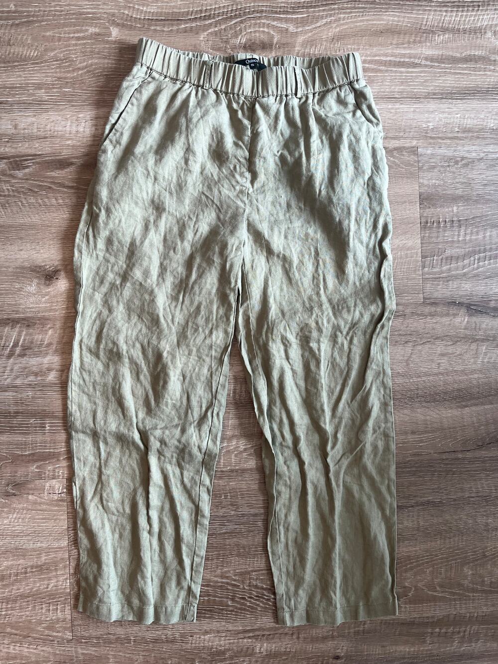 Quince khaki linen blend pull on pants womens small elastic waist